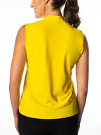 Woman Wearing SwingDish Polly Yellow Sleeveless Polo Product View 2