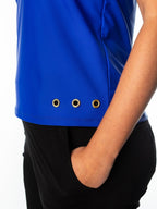 Woman Wearing SwingDish Polly Cobalt Blue Sleeveless Polo Product View 3