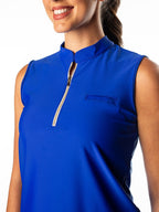 Woman Wearing SwingDish Polly Cobalt Blue Sleeveless Polo Product View 4