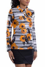Woman Wearing SwingDish Rhonda Print Top Product View 1