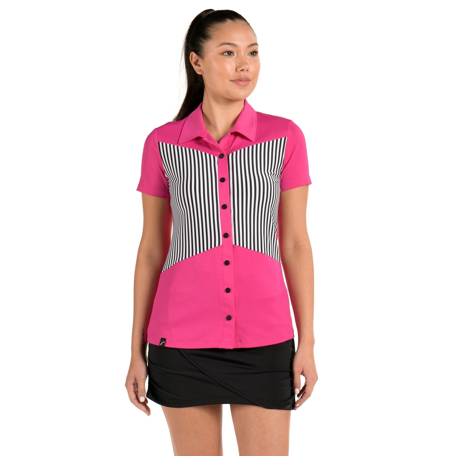 Summer Pink/Stripe Top - SwingDish Women's Golf and Tennis Top