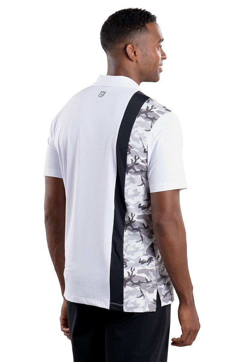 Trey White Black/Camo Vertical Stripe Polo - FINAL SALE