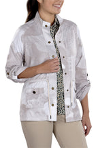 Woman Wearing SwingDish Uma Camo Print Jacket Product View 1