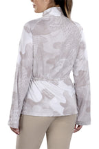 Woman Wearing SwingDish Uma Camo Print Jacket Product View 6